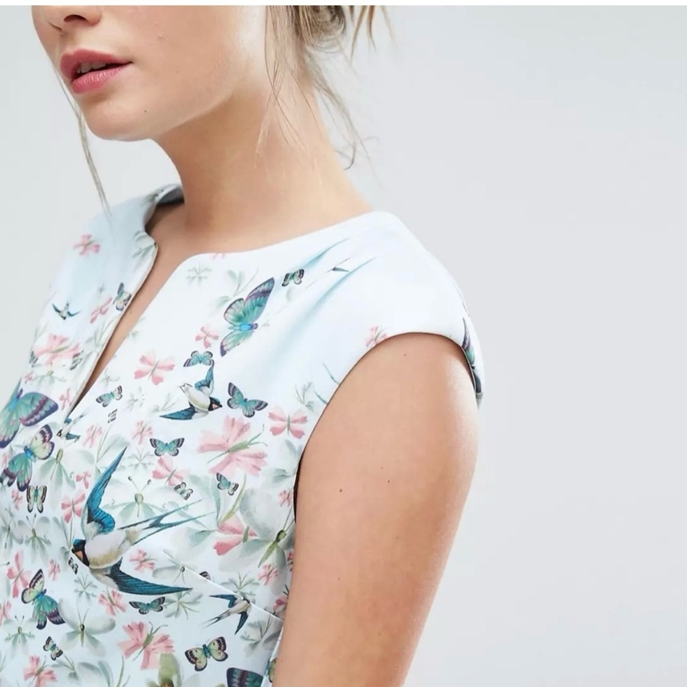 TED BAKER Tiha Floral Printed Midi Dress Size 1